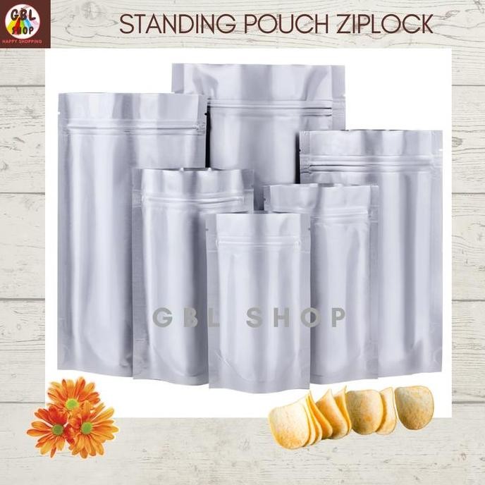 Kemasan Aluminium Plastik Klip 30X40 Standing Pouch Silver (20Pcs)