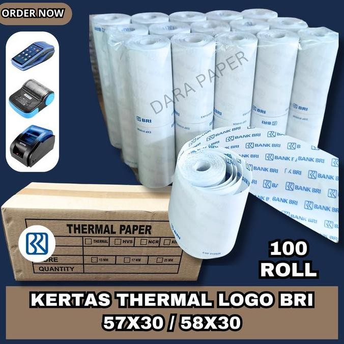 

NEW KERTAS THERMAL EDC LOGO BRI 57X30 / 58X30 ISI 100 ROLL