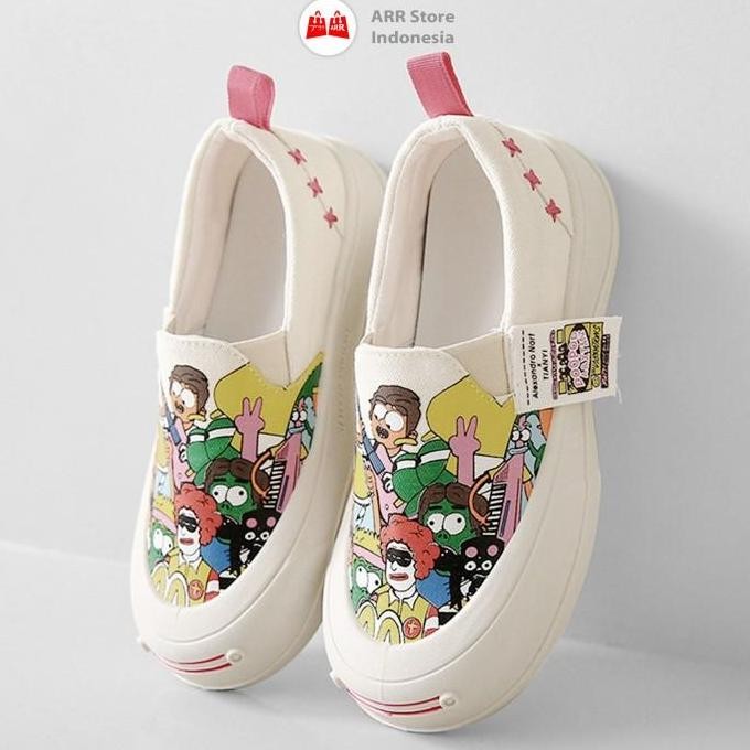 Tersedia Sneakers Wanita Canvas Korea Sepatu Sneakers Wanita Casual Motif Doodle Art | SNP032