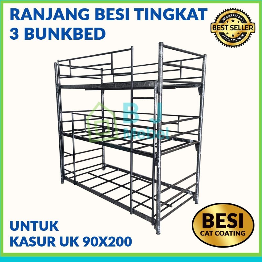 Tempat Tidur Tingkat 3 Susun Ranjang Susun Besi Bunk Bed Ranjang Besi