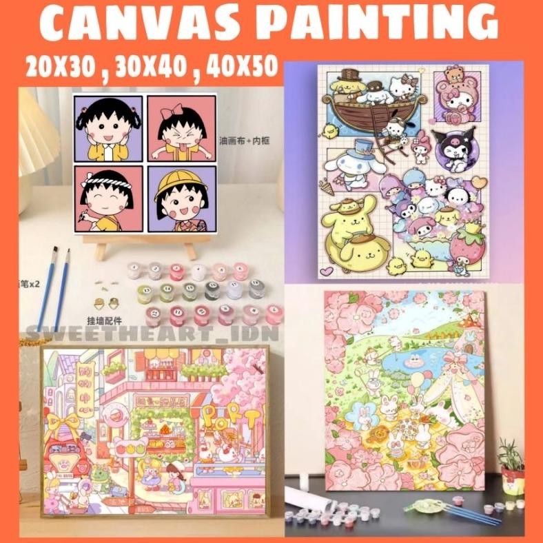 

Canvas Painting By Number 20X30 CM , 30x30 CM , 40X50 CM / Melukis Mewarnai Kanvas Nomor Prakarya Anak / Canvas SANRIO AST