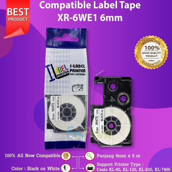 

Label Tape Xr-6We1 Xr-6 6Mm Black On White Printer Label Kl60 Kl120 New Stok