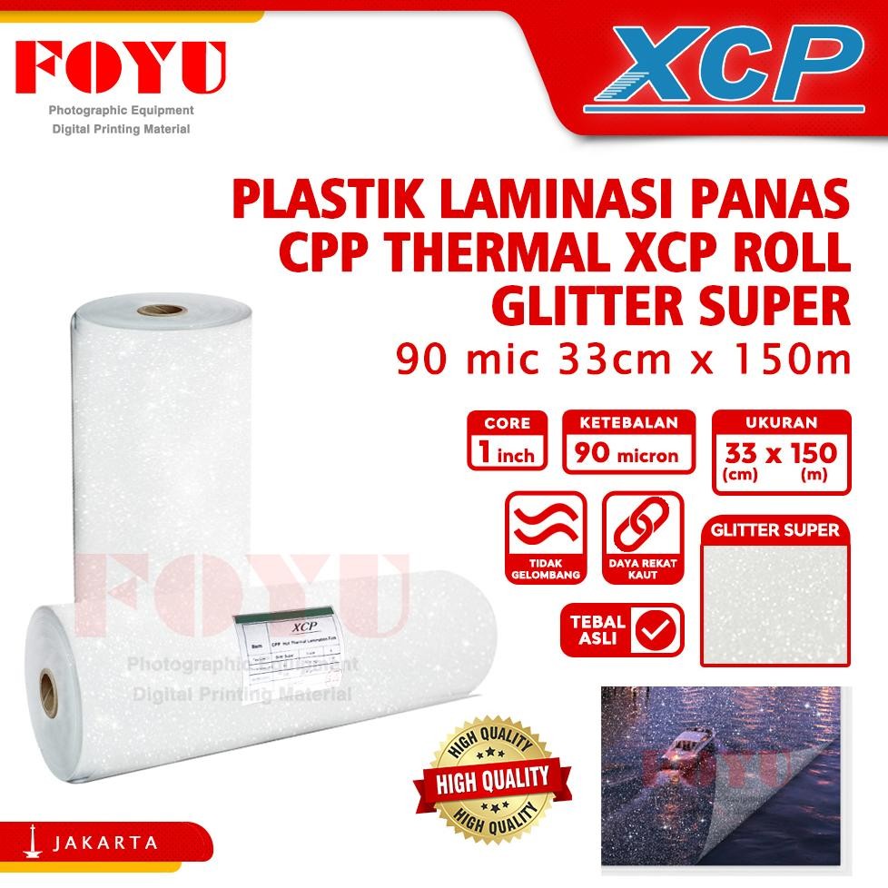

Plastik Laminasi Laminating Film Hot Panas CPP Thermal XCP Roll Gulungan Album Paper Digital Printing Undangan ID Card Kartu Nama Buku Kemasan Poster Brosur Art Paper Packaging 90 Micron Glitter Super Bintang Sparkling 33 cm x 150 mtr AST