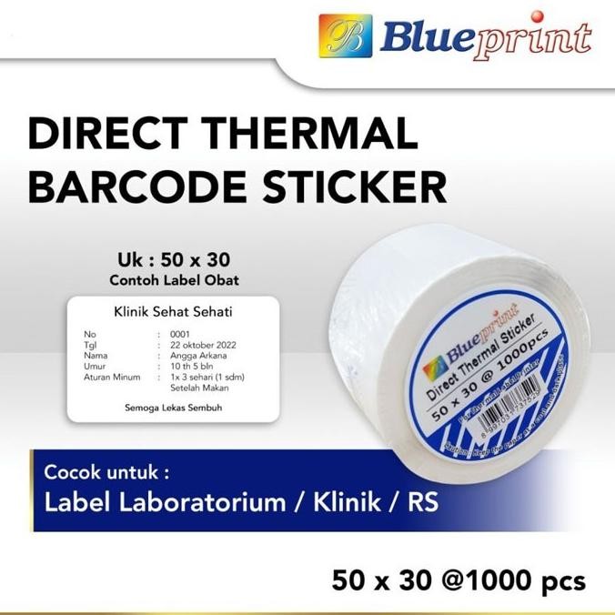 

Blueprint Direct Thermal Sticker Label Stiker Barcode 50x30 mm 1 Line 1000 pcs AST