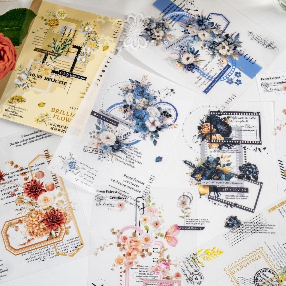 

20 Lembar Stiker Seri Bunga Mekar Dekorasi Buku Pegangan Retro Sederhana Stiker Perekat Diy Journal Scrapbook AST