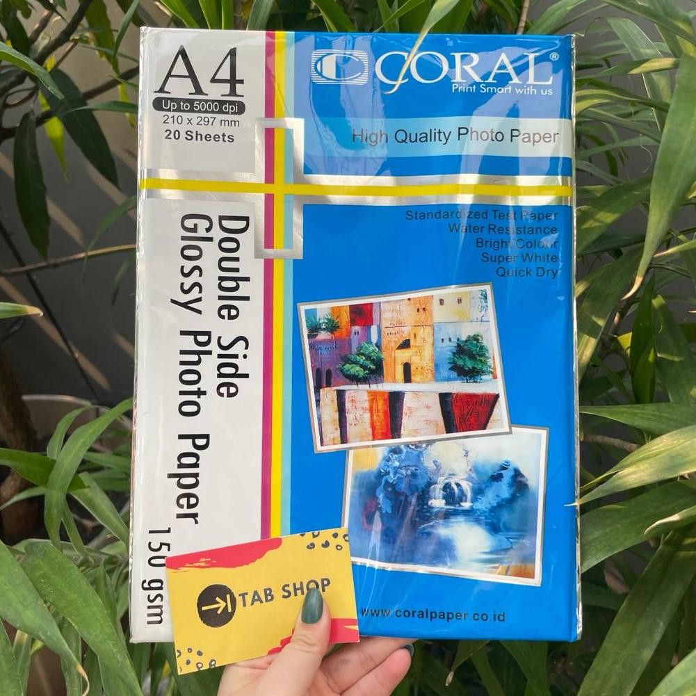 

TAB SHOP - CORAL DOUBLE SIDE GLOSSY PHOTO PAPER A4 150 GSM 20 SHEETS - CORAL KERTAS FOTO DUA SISI GLOSY A4 150 GSM 20 LEMBAR AST