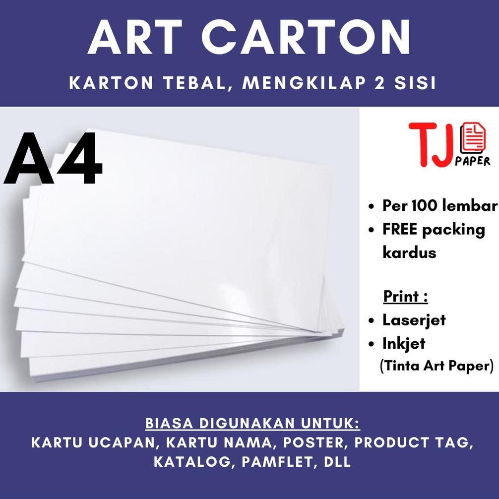 

(100 lembar) Art Karton A4 190 / 210 / 230 gsm - Glossy, Carton mengkilap 2 sisi AST