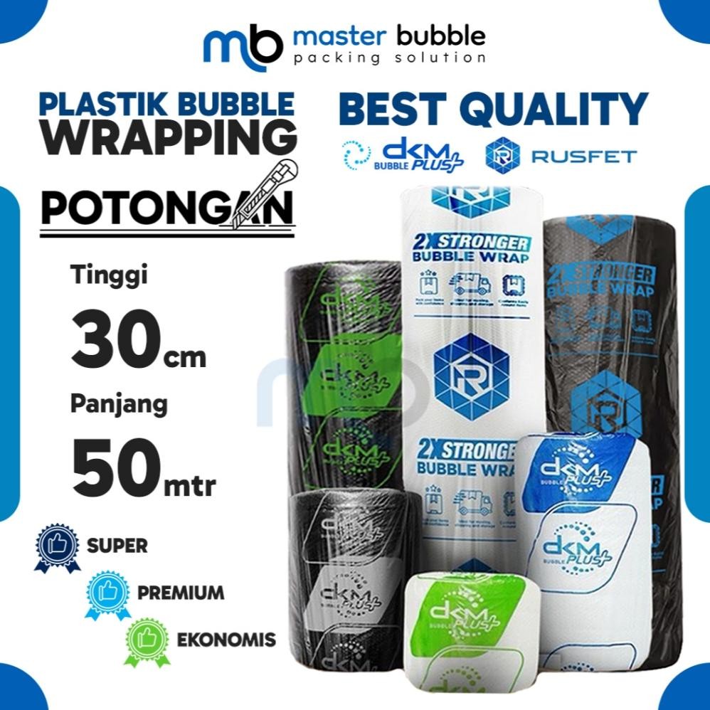 

Bubble Wrap DKM RUSFET Roll Potongan 30cm x 50meter Putih Bening & Hitam / Plastik packing Olshop AST