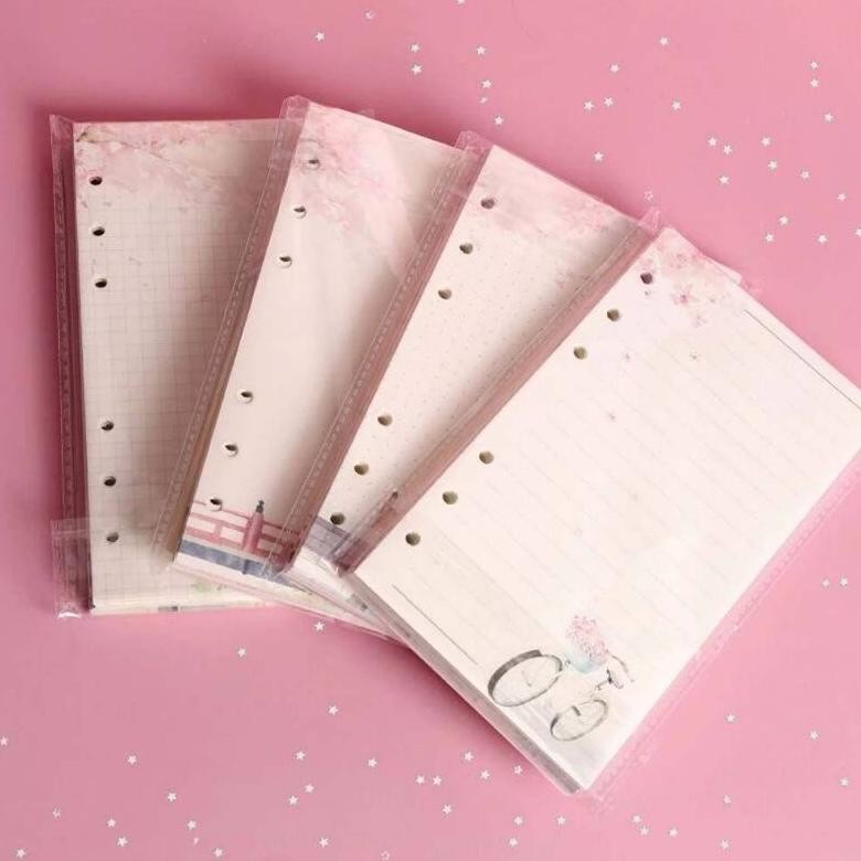 COD INSTANT Kertas Binder Loose Leaf A6 Mixed Motif Sakura (Grid,Dot,Blank,Line) isi +-80 lembar AST