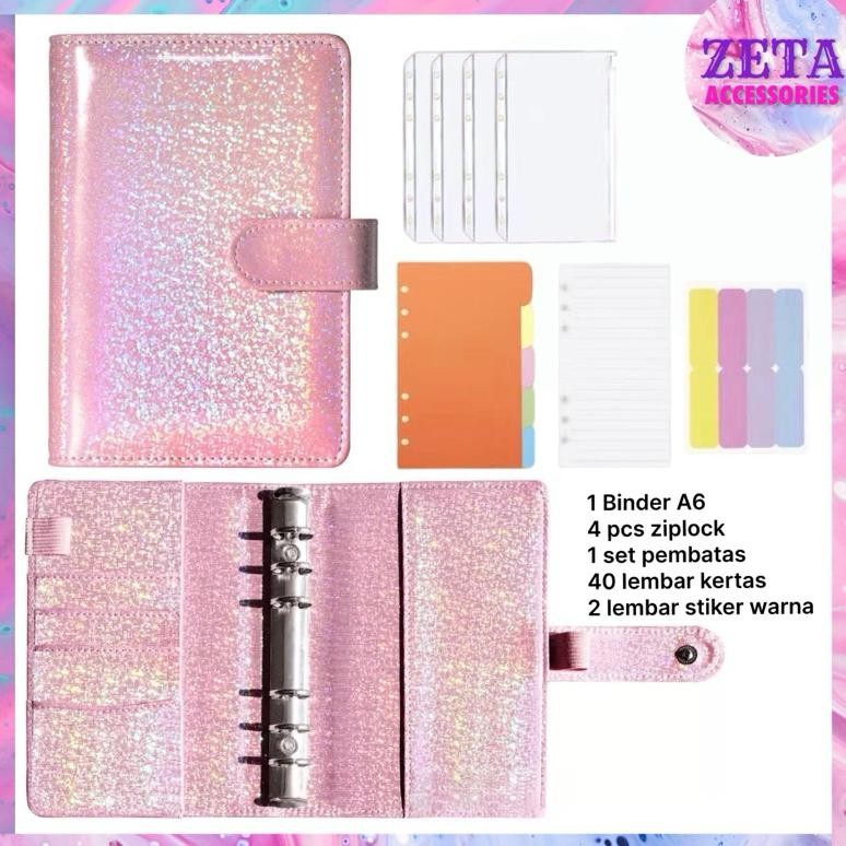 

notebook agenda binder menabung cantik aesthetic size a6 ziplock binder note book - BN02 AST