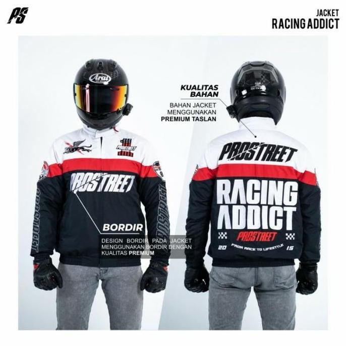 JACKET RACING ADDICT GREY & RED PROSTREET NEW MURAH