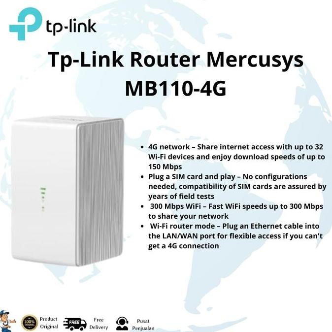 Mercusys Modem Mb110-4G Wifi 4G 300Mbps Router - Mb110-4G New Stok