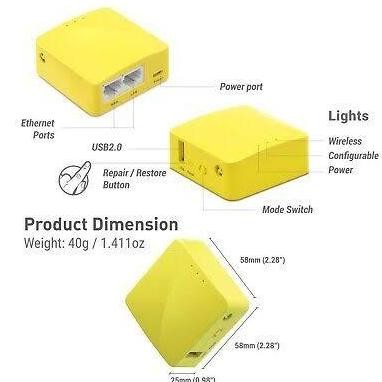 Gl.Inet Gl-Mt300N-V2 Mango Mini Smart Router Openwrt Vpn 128Mb Mt300N New Stok