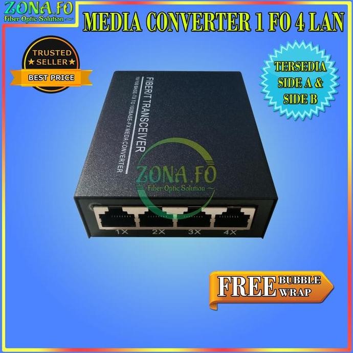 Media Converter 1 Port Fo 4 Port Lan 10/100 Switch Fiber 1 Fo 4 Lan New Stok