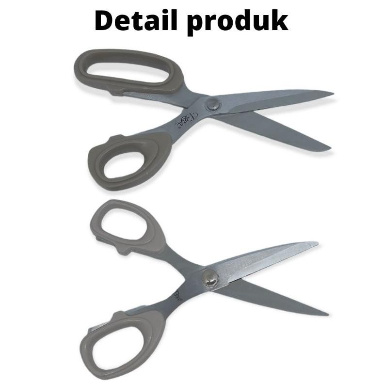 

GUNTING ALAT POTONG BAHAN KAIN PAKAIAN BAJU KERTAS PLASTIK DAPUR SERBAGUNA STAINLESS STELL TAJAM KUAT ENAK GAGANG ABU MERK B&A 6,5 8 9 INCH 6,5" 8" 9