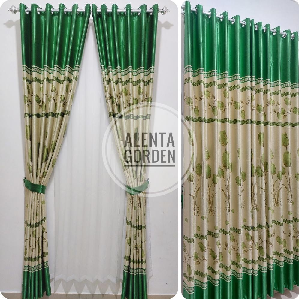 Gorden Jendela Pintu Blackout Import Motif Bunga Model Smokring 6 Gelombang Panjang 200cm 250cm