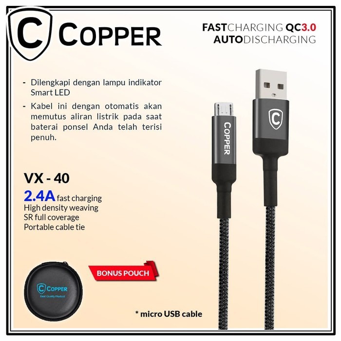 Copper Kabel Data Charger Auto Disconnect Vx40 - Micro Usb