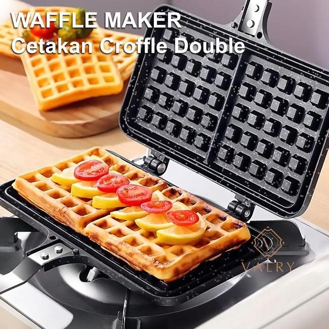 Valry Beian Waffle Maker Motif Kotak Atau Flower Panci Anti Lengket Granit Cetakan Kue Croffle Mesin