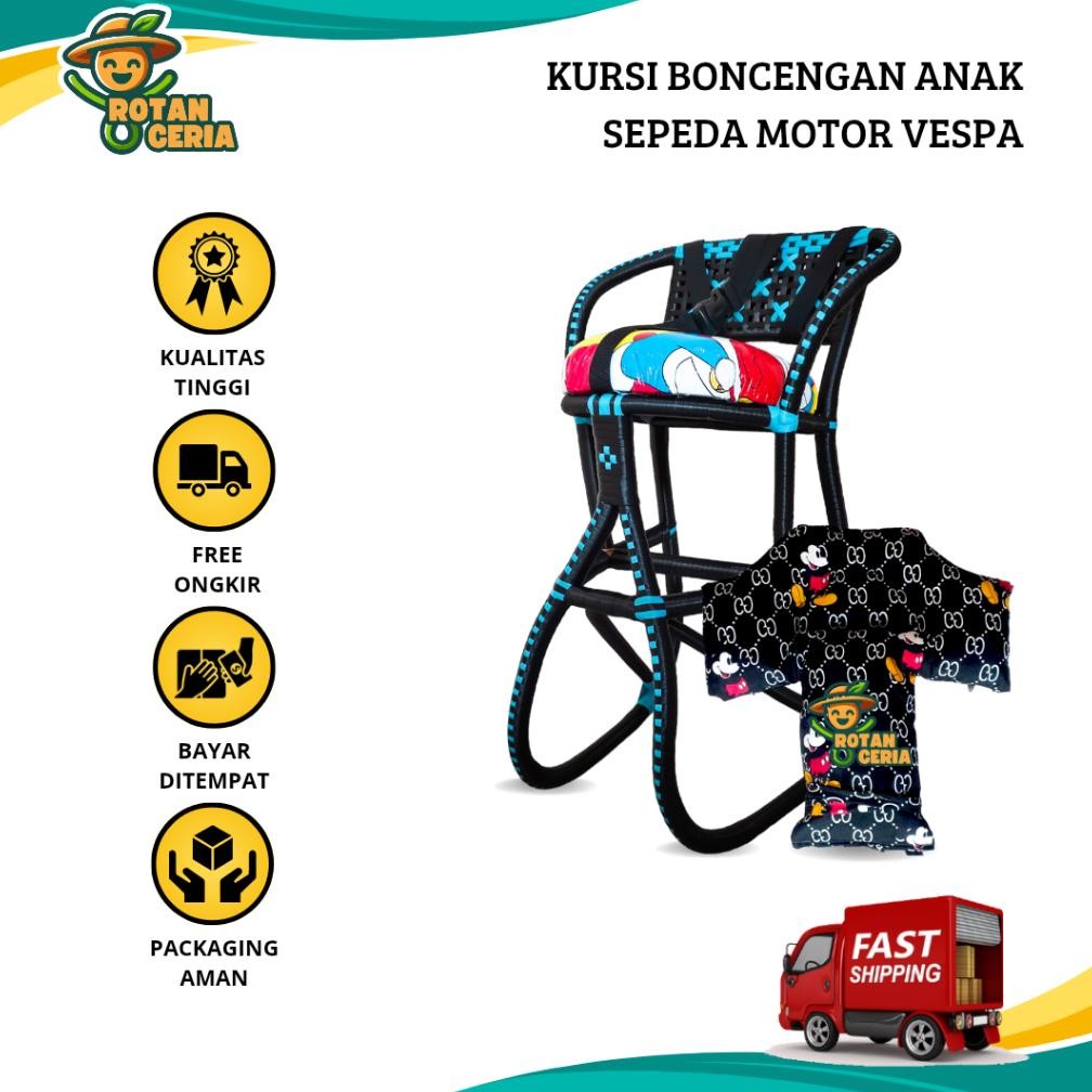 Kursi Boncengan Motor VESPA MULTIFUNGSI untuk Anak Full Anyaman Jok Karakter AST