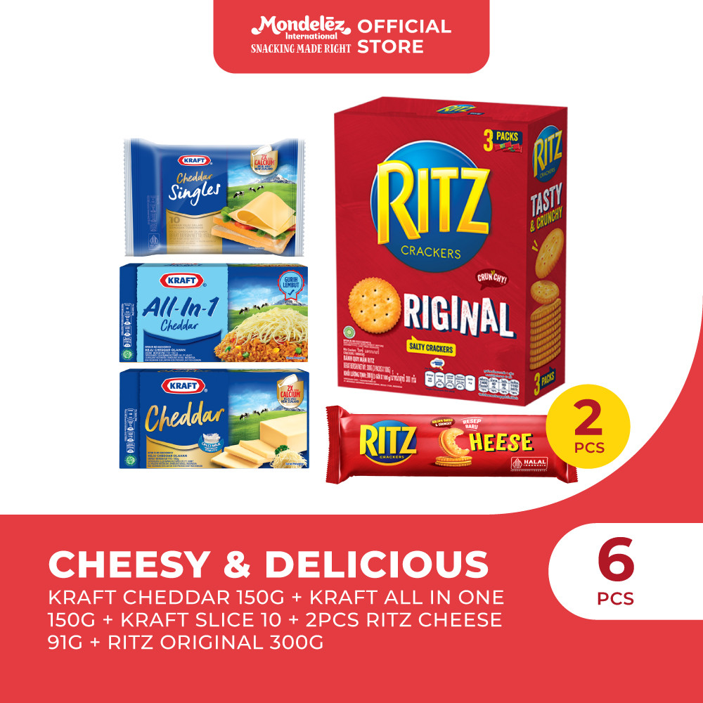 

Bundle Cheesy & Delicious | 1 Pcs Keju Kraft Cheddar 150gr, 1 Pcs Kraft Slice isi 10, 1 Pcs Kraft All In One 150g, 1 Pcs Ritz Original 300gr, 2 Pcs Ritz Keju Cheese 91gr | Original Paket Hemat Cemilan Snack Anak & Keluarga Cokelat Biskuit Crackers Keju