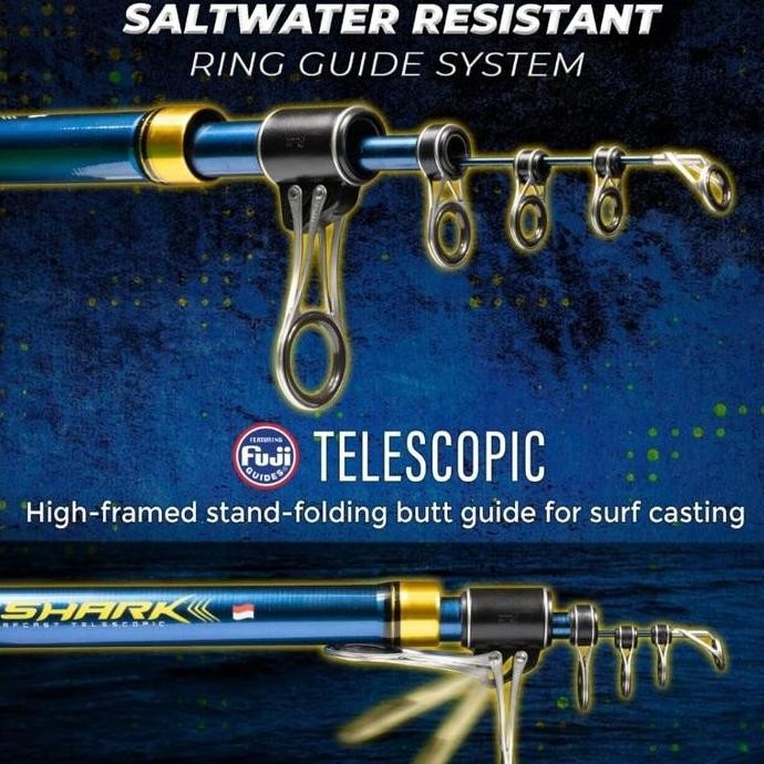 Tersedia joran pancing daido blue shark antena surf pantai full ring fuji Full