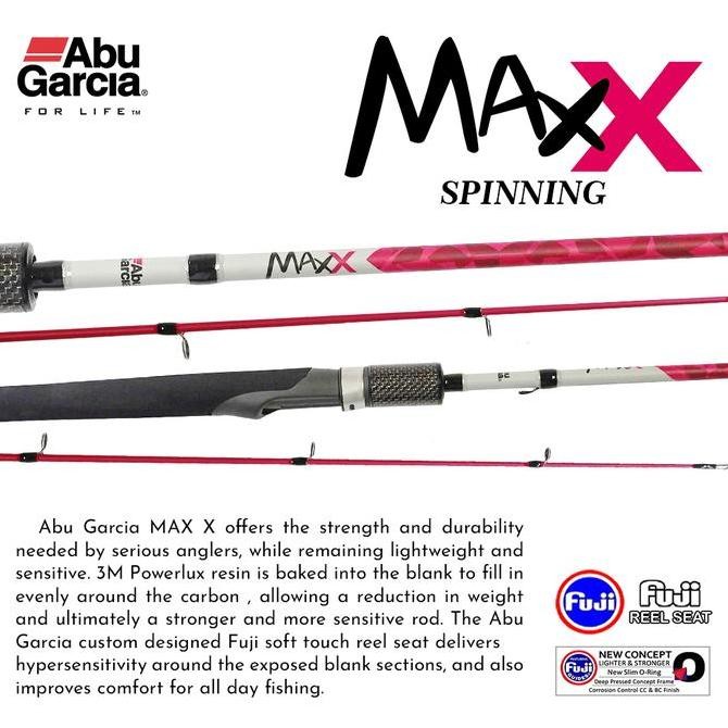 Tersedia ABU GARCIA Joran Pancing Spinning dan Baitcasting MAX X 180cm - 210cm Sambung 2 Carbon Full