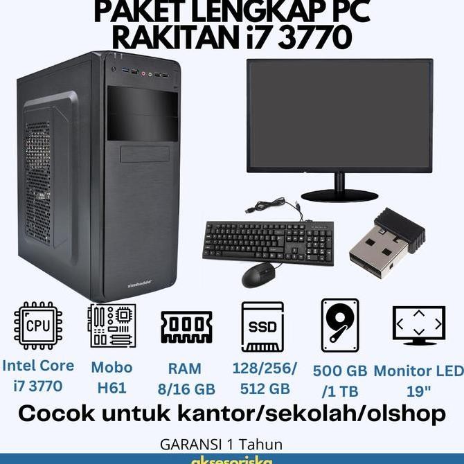 PAKET LENGKAP PC RAKITAN Komputer Intel Core i7 3770 Monitor LED 19"