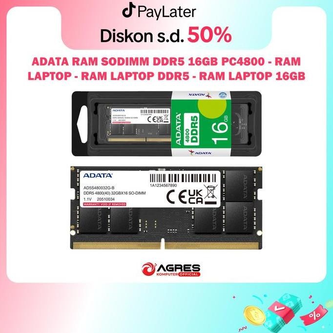 ADATA RAM SODIMM DDR5 16GB PC4800 - RAM LAPTOP - RAM LAPTOP DDR5 - RAM LAPTOP 16GB - RAM LAPTOP 4800