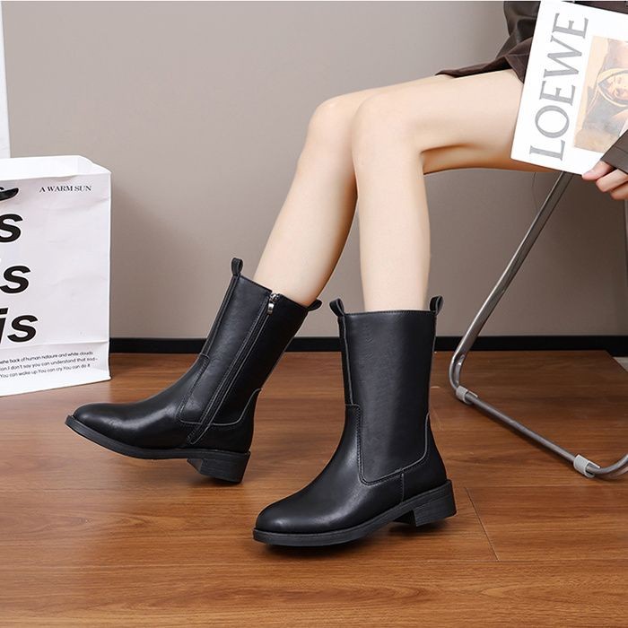 Genuine Leather Women's Riding Boots2025Vintage Chunky Heel Mid-Calf Boots​