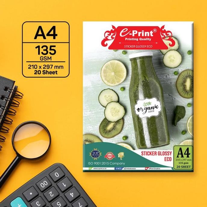 

baru Kertas Sticker Glossy stiker ECO 135 gsm ukuran A4 isi 20 lembar