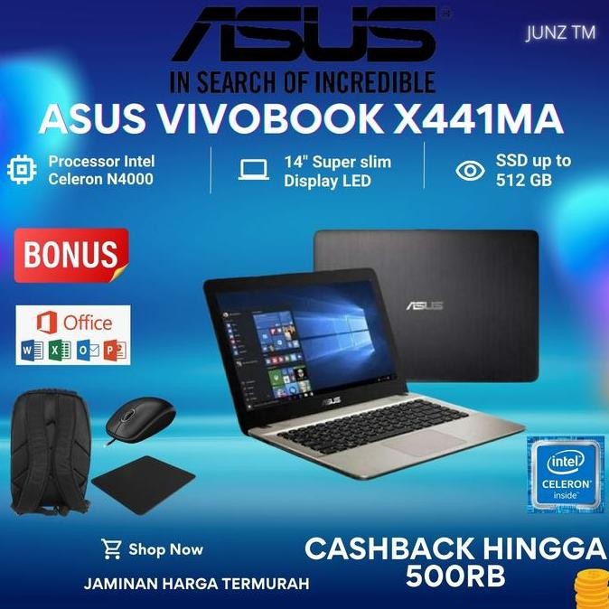 LAPTOP ASUS X441MA Intel N4020 8GB SSD 512GB 14 HD DVDRW WINDOWS 10