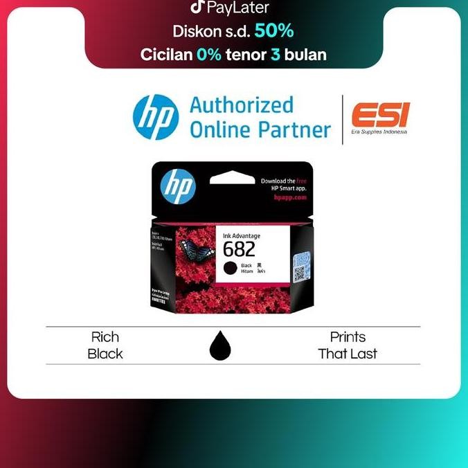 HP 682 Black Original Ink Cartridge - Printer 1200 2300 2775 2776