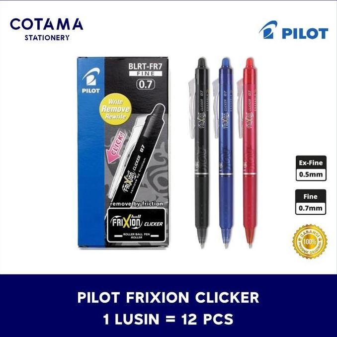 

Pulpen Pilot Frixion Clicker Erasable 0.5/0.7 Mm - 1 Lusin Isi 12 Pcs