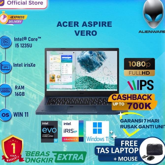 ACER Aspire Vero AV14 Intel EVO i5-1235U 512 ssd 14 FHD IrisXe w11 ohs