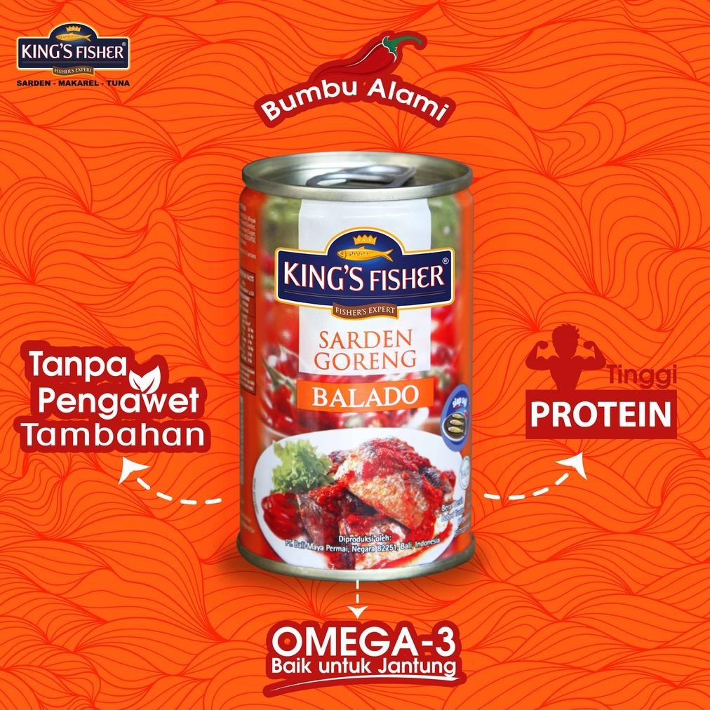 

ready Paket 2 pcs King's Fisher Sarden goreng mini rasa saus balado Makanan Kaleng 155g kings fisher murah