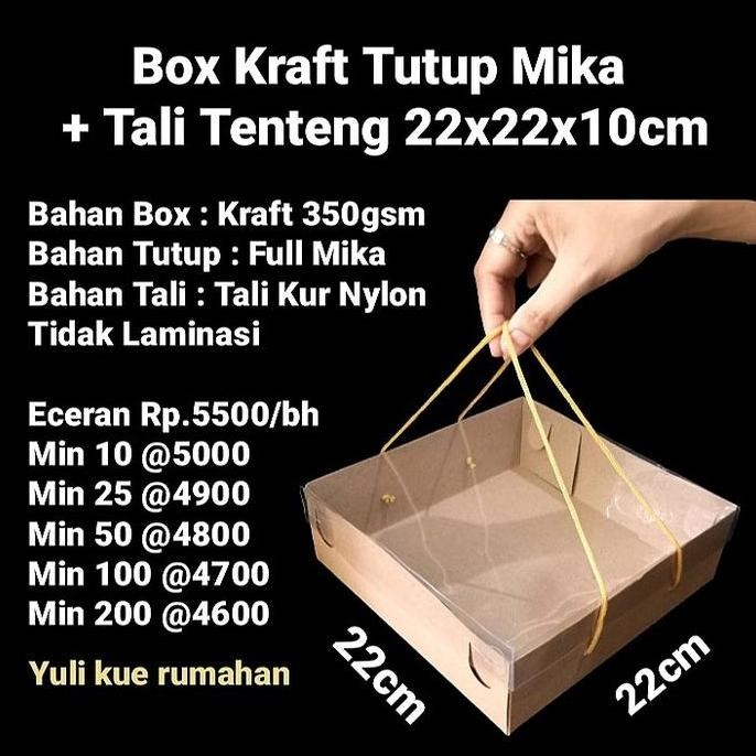 

ready stock Box Kraft Tutup Mika + Tali Tenteng 22x22x10cm