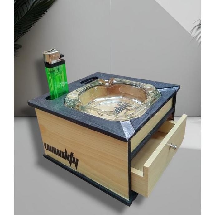 ready  Asbak Keren / Ash Tray Aesthetic Kayu Fullset Dengan Laci