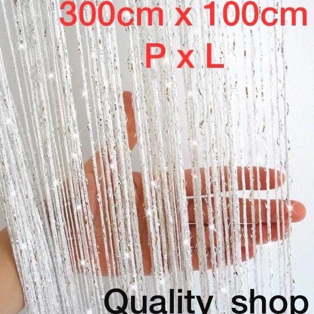 tirai benang putih gliter 3meter x 1meter murah