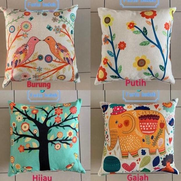 ready sarung bantal sofa sarung bantal kursi motif putih bunga/hijau pohon/gajah 4545cm