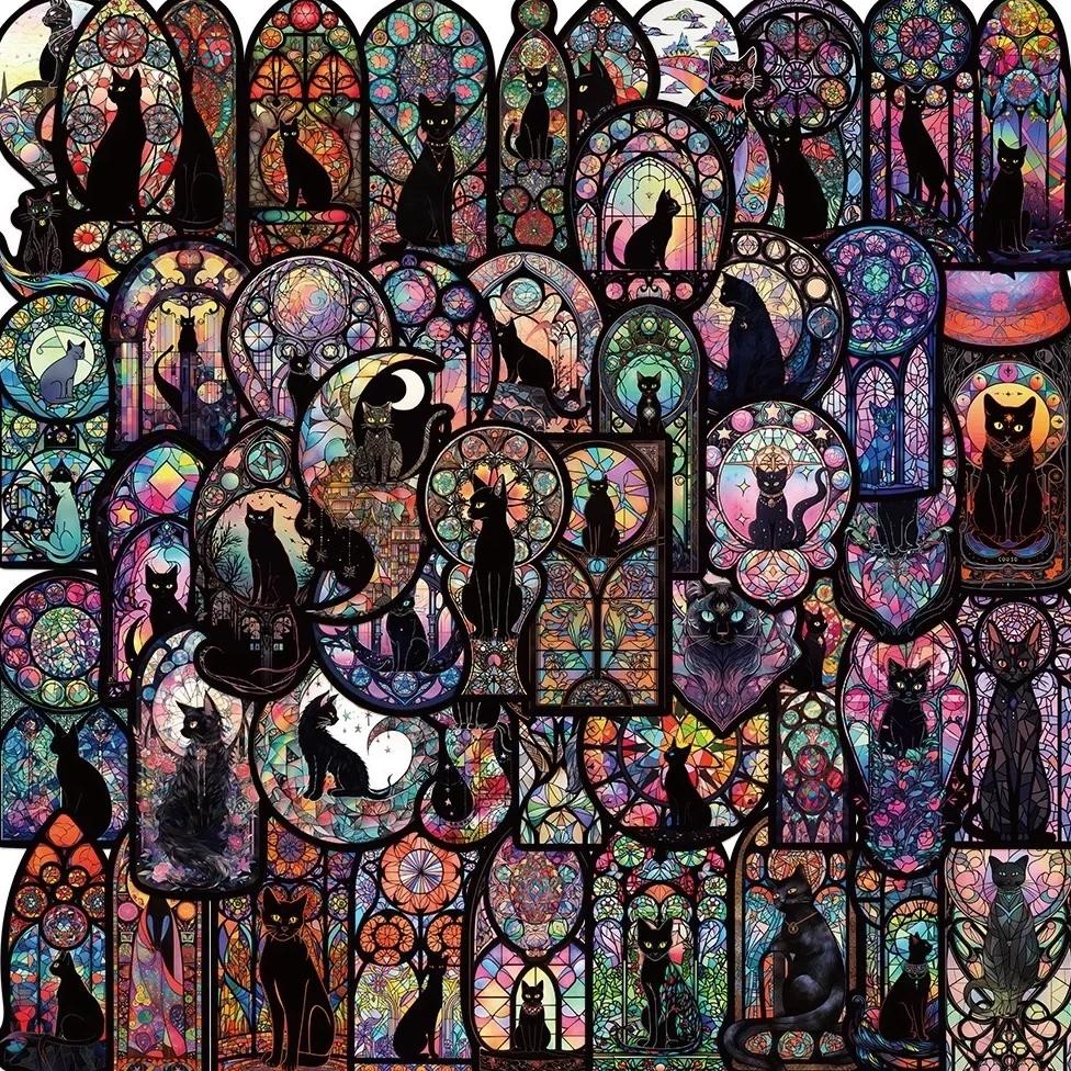 

10/50PCS Gothic Dark Black Cat Moon Stickers Cool Halloween Tarot Goth Decals Toy DIY Scrapbook Bottle Phone Luggage Car Sticker