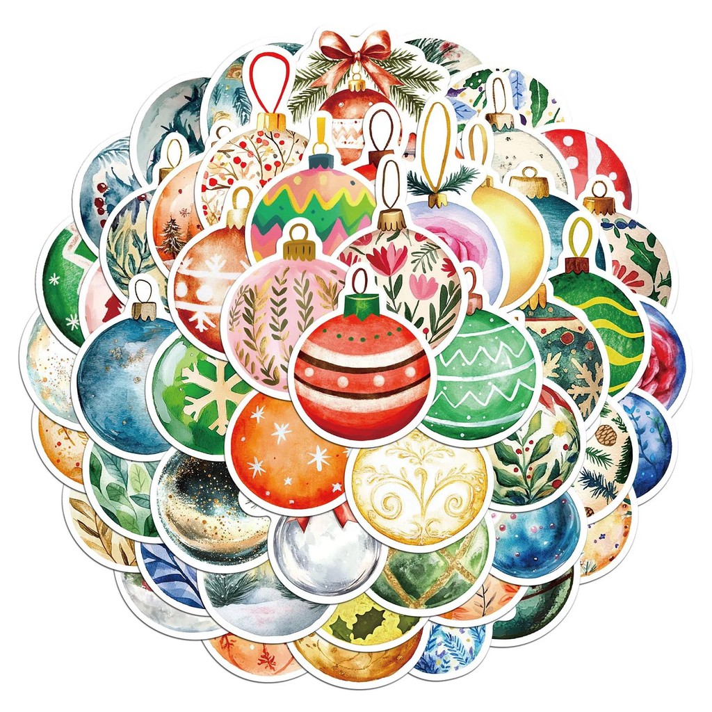 

56PCS Christmas Ball Stickers Exquisite Handheld Account Materials Phone Cases Laptop Suitcases Water Cups Waterproof Stickers