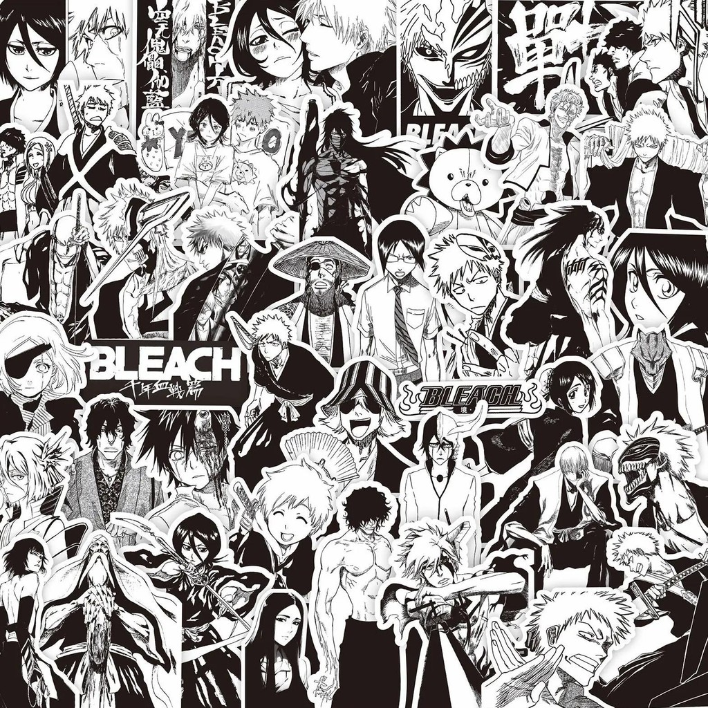 

75PCS Black and White Anime BLEACH Stickers for Kids Cool Graffiti Skateboard Phone Case Laptop DIY Cartoon Sticker Toys