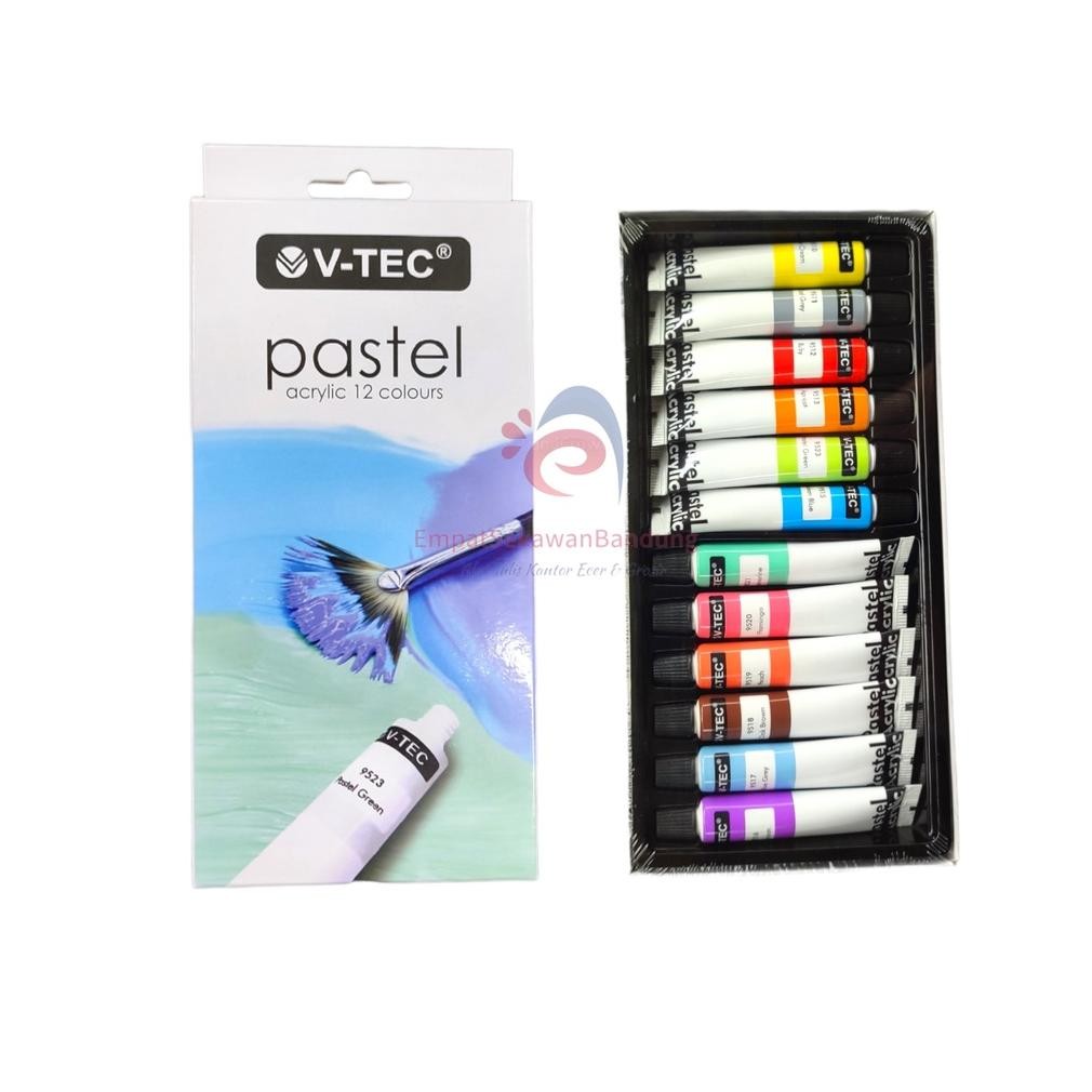 

V-Tec Acrylic 12 Colours Pastel 6 ML / VTec Cat Acrylic Warna Pastel 12 Warna 6 ML Set SHESB Terlaris