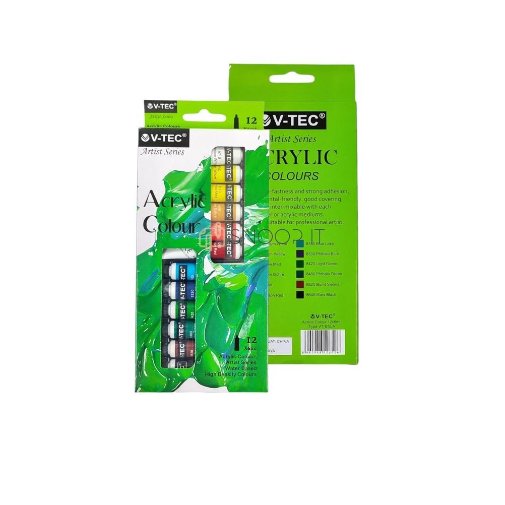 

Cat Akrilik V-TEC VT-612/A Acrylic Colours 12 Warna x 6 ML - Set SHSNP Terlaris