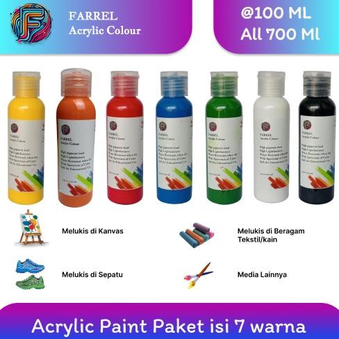 

Cat Akrilik / Lukis / Kanvas / Mural Paket 7 Warna Isi 100 ml Per Botol Farrel Acrylic Colour Terlaris