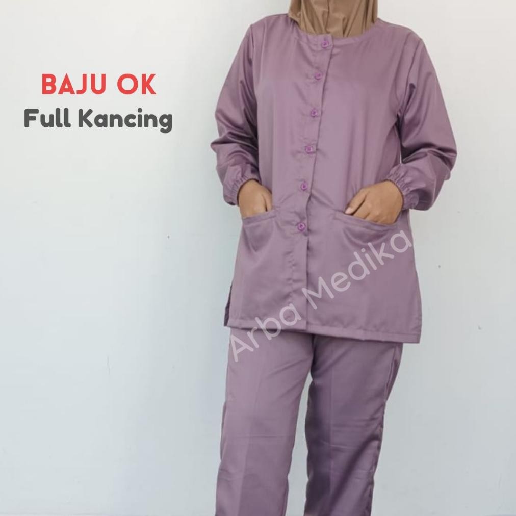 Baju OK OKA KANCING DEPAN FULL Lengan Panjang Karet Dokter Petugas medis Perawat Jaga Toyobo