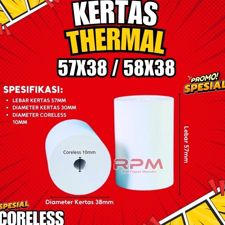 

Paket 10 Roll Kertas Struk Thermal 57x38 Coreless Kertas Kasir Termal Printer EDC dan Portable Bluetooth 57x38 Semua Merek RB07