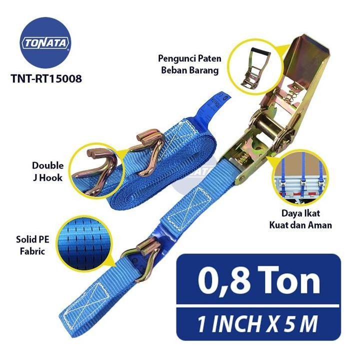 

Terlaris Ratchet Tie Down Tonata 1" X 5M / Cargo Belt 0.8 Ton / Tali Pengikat Barang