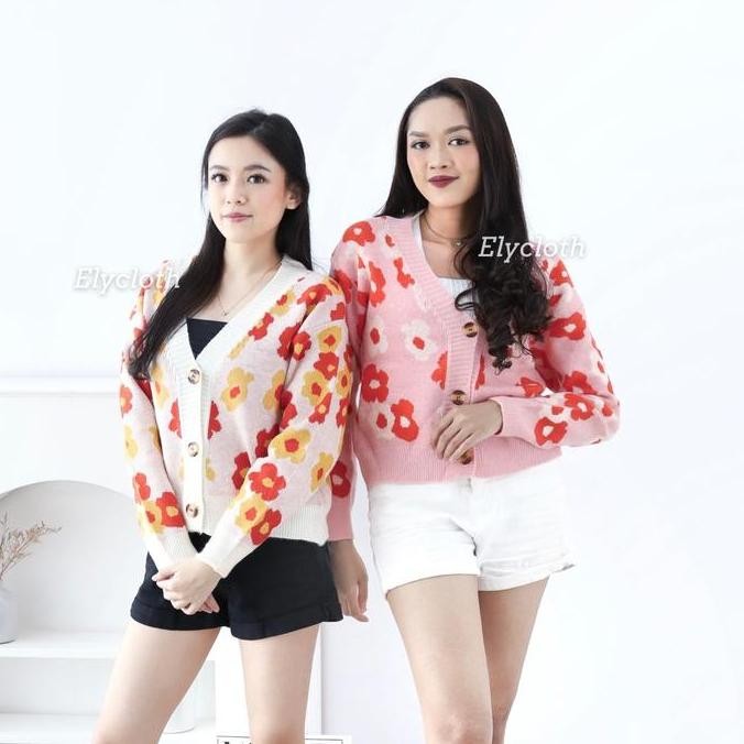 ELYCLOTH | FLORAL CARDIGAN | CARDIGAN RAJUT WANITA PREMIUM KNIT terlaris