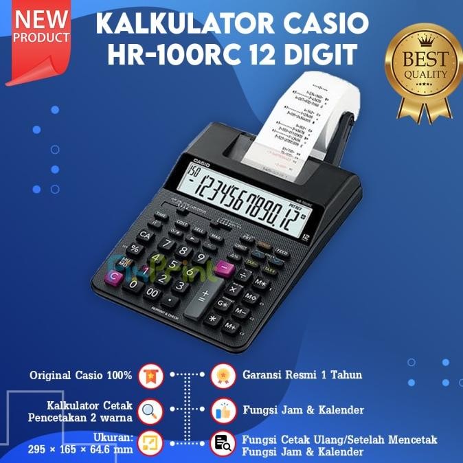 

restock Casio HR-100RC 12 Digit Printing Calculator Struk Kalkulator Kasir New